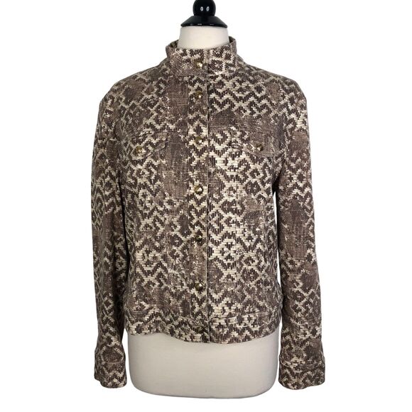 St. John Sport By Marie Gray Aztec Geometric Print Snap Button Jacket Women’s L - Picture 2 of 8